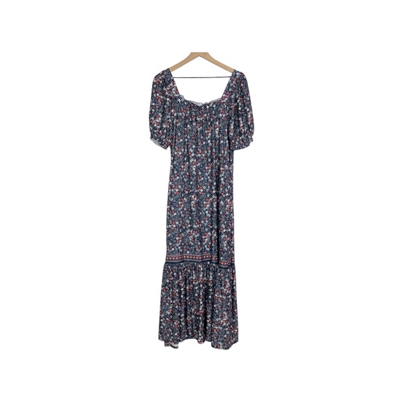 Max Studio Dresses & Skirts - Max Studio Women’s Navy Floral Pink Short Puffy Sleeves Ruffle Hem Long Midi XL